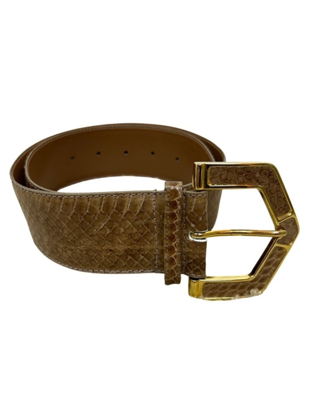 Vintage The Ritz Genuine Snakeskin Belt Women's S/M Brown Gold Buckle Leather